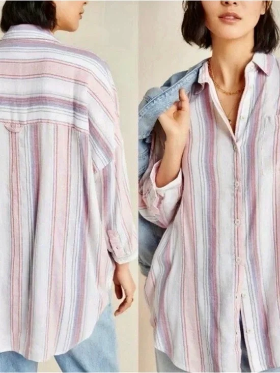 Anthropologie Pilcro & the Letterpress The Bo Boyfriend Buttondown Shirt Sz XS/S - Picture 2 of 15